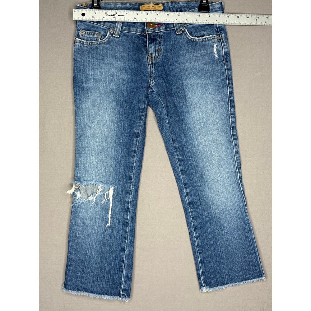 True Vintage y2k Tommy Jeans Distressed Capri Blue Jeans Size 3 Juniors - Picture 4 of 11